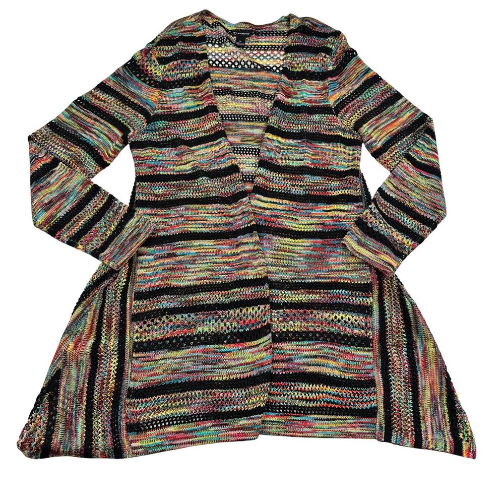Rainbow Multi Color Artsy Lightweight Open Front/Knit Cardigan Women's Size XL